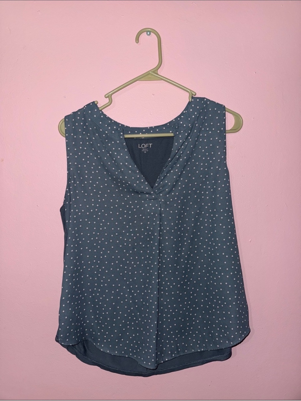 LOFT Slate Blue Polka Dot Sleeveless V-Neck Tank